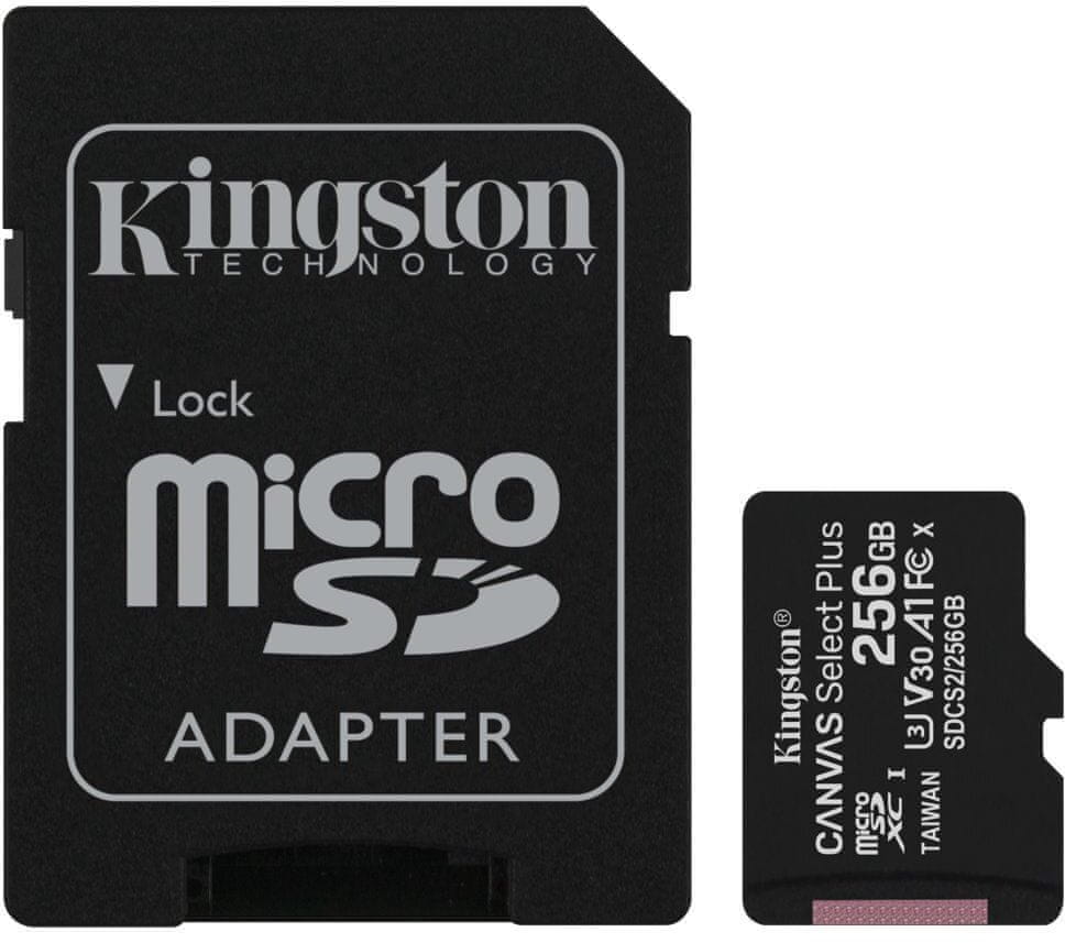 Kingston Micro SDXC Canvas Select Plus 100R 256GB 100MB/s UHS-I + adaptér (SDCS2/256GB) - rozbalené